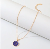 Moon and star décor irregular round charm necklace  - Blue