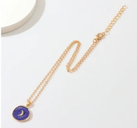 Moon and star décor irregular round charm necklace  - Blue