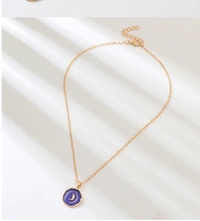 Moon and star décor irregular round charm necklace  - Blue
