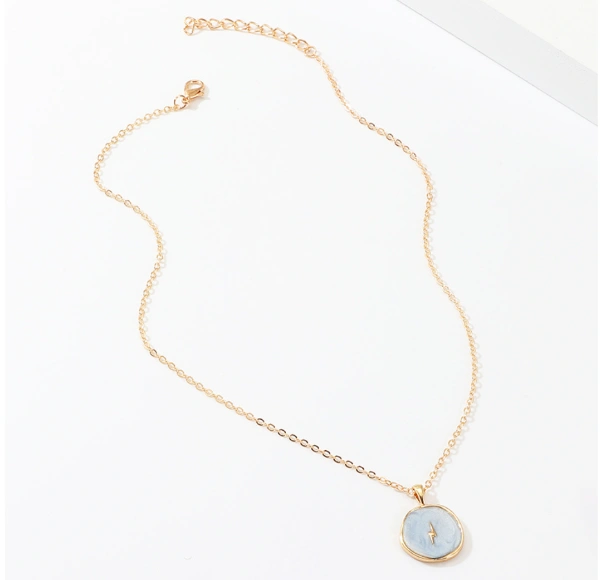 Moon and star décor irregular round charm necklace  - Grey