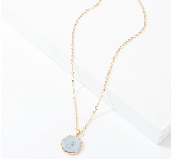 Moon and star décor irregular round charm necklace  - Grey