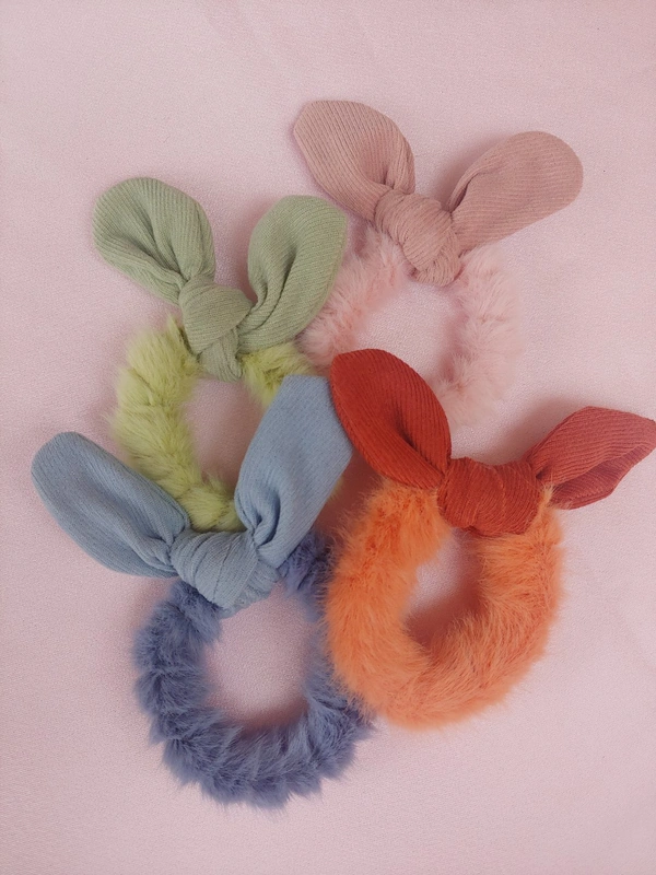 Fluffy Plain Hair Tie-Pack Of 4 