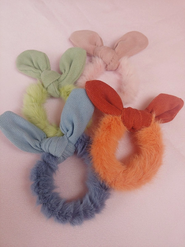 Fluffy Plain Hair Tie-Pack Of 4 