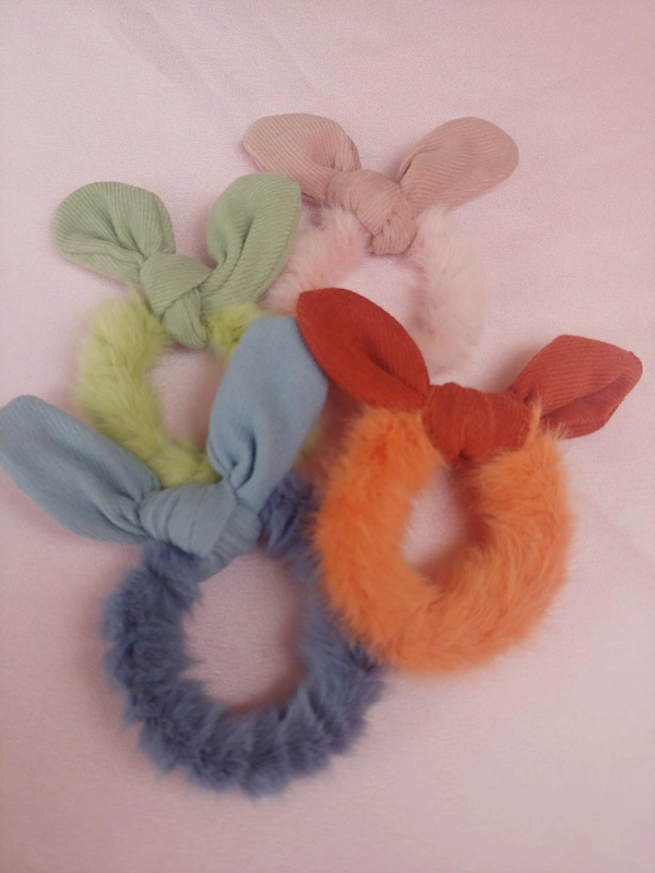 Fluffy Plain Hair Tie-Pack Of 4 