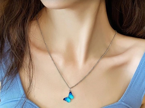 Cute Butterfly Chain - Free Size, Sky blue