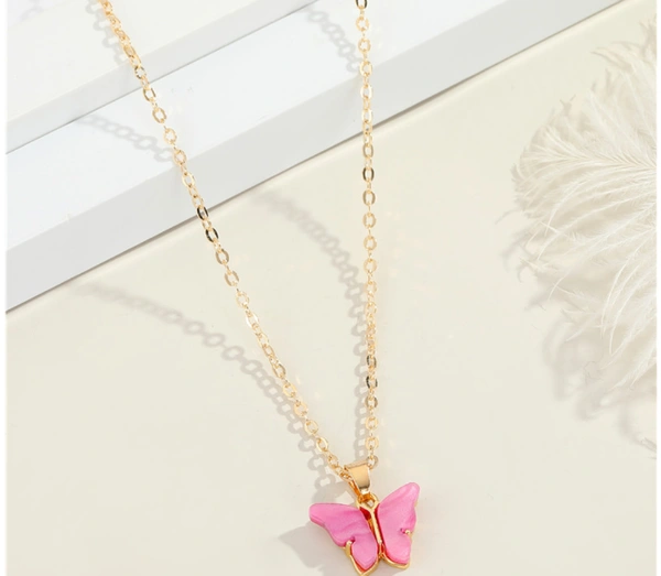 Butterfly neck chain   - Pink
