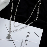 Double Layer Teddy Stainless Steel Neck chain  - Silver