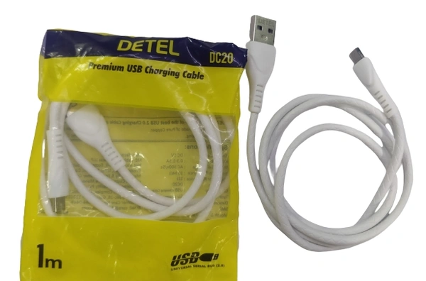 Detel Fast Charging Mobile Cable or Micro USB Cable for Charging and Data Sync (1 Meter, White ) - White, 1, 1 Meter
