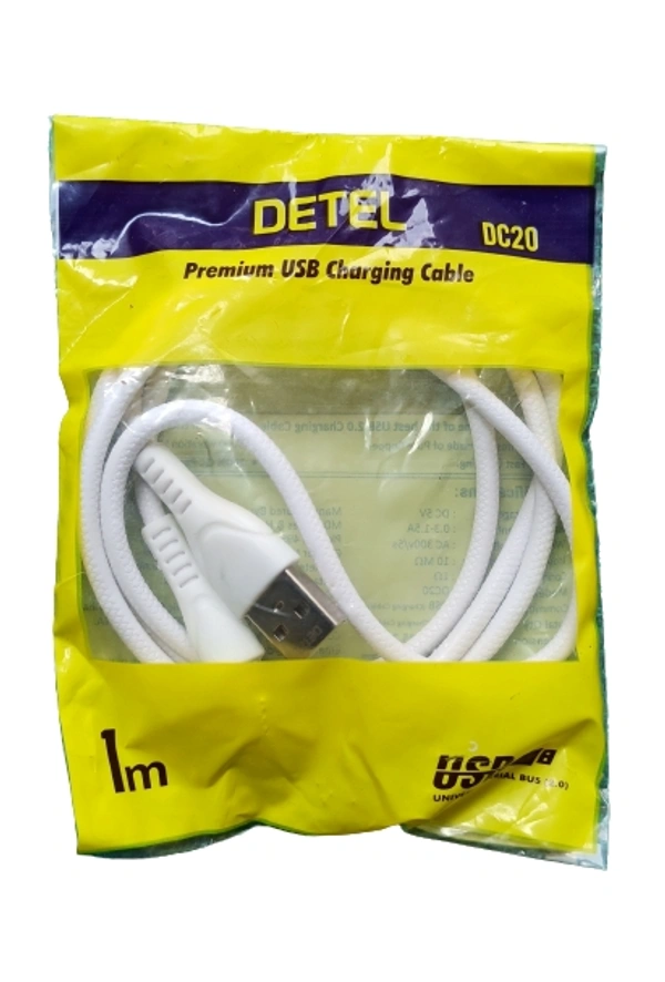 Detel Fast Charging Mobile Cable or Micro USB Cable for Charging and Data Sync (1 Meter, White ) - White, 1, 1 Meter