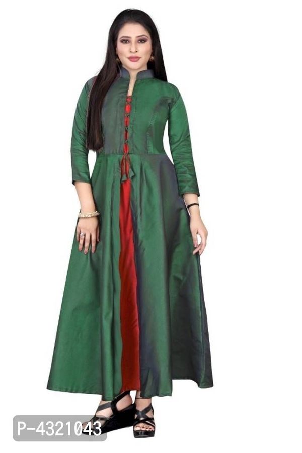 puja *Stylish Taffeta Silk Solid Gown - Green, XL