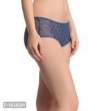 CLOVIA  Stylish Navy Blue Lace Solid Outer Elastic Hipster Panty For Women And Girls* - Navy Blue, M
