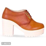 Women Trendy Tan Synthetic Solid Heeled Boots* - Tan, UK3