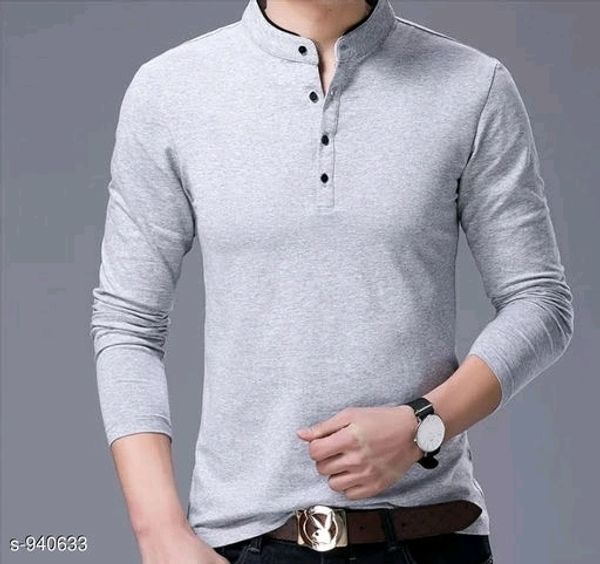 Stylish Casual Cotton Solid T-Shirt - L, available