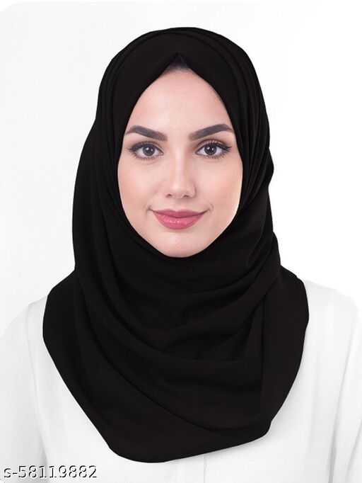 BLACK PLAIN HEAVY CHIFFON HIJAB