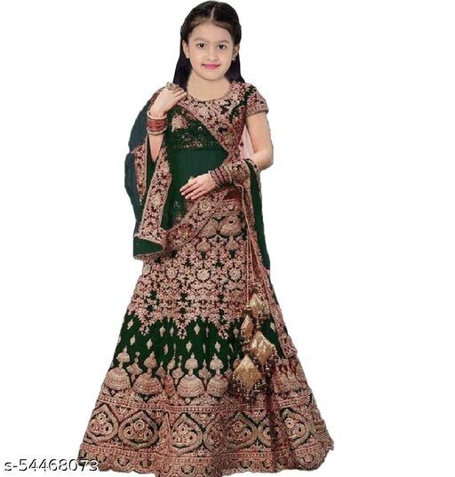 Sky Blue Printed Readymade Girls Lehenga Choli (Set Of 7 Pcs) Catalog