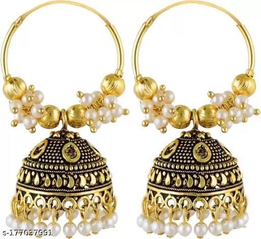 Meggly Exclusive Golden Earrings Floral Designs Pearl Studded Gold Plated  Jhumka Earrings For Women Girls