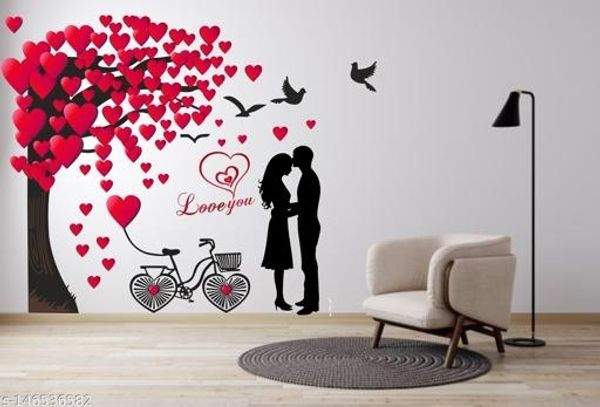 Sticker romantic tree with colorful heart shape 