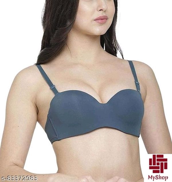 Womens Solid Underwired Padded Demi Cup Bra