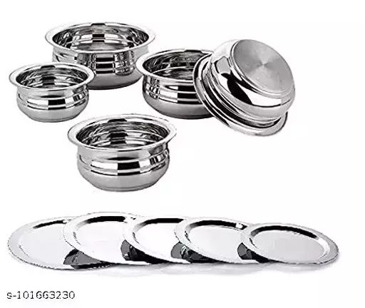 MARU 6 Pieces Stainless Steel Dinner Set | Steel bartan Set for Kitchen | 1  Thali, 1 Halwa Plate, 2 Bowls, 1 Glass, 1 Spoon Steel Dinner Set of 6 -  Silver (Size 13, 6pcs) : Amazon.in: Home & Kitchen