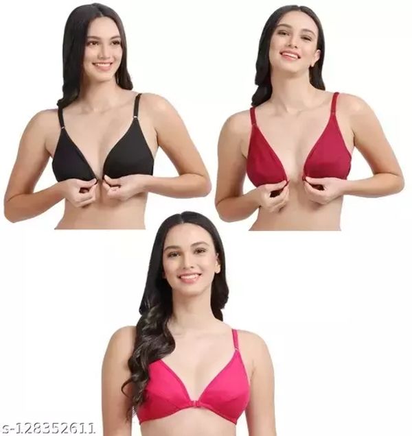 Garmia women front open bra combo pack of 3 cotton bra everyday bra daily use  bra