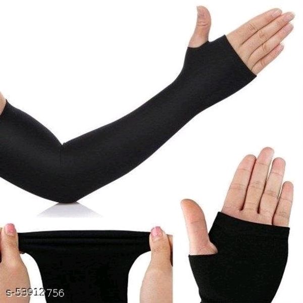 Cotton arm Hand Gloves Sun Protection Gloves for Women and men(Black)