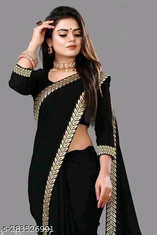 Black Color Chiffon With 6-inch Floral Sequence Embroidery Daily Wear – BEST  SAREE