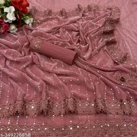 SHIMMER SAREE WITH MIRROR WORK AND CHEMICAL LACE AND DIMOND HAND WORK