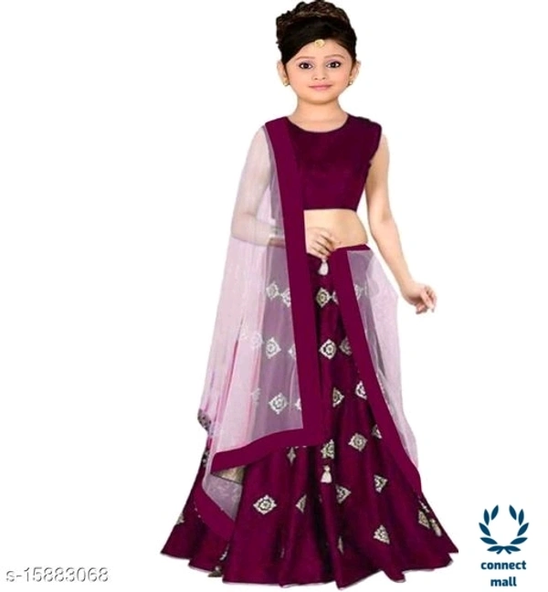 Fancy Kids Choli  with  Duppata - 8-9yrs, Marroon & Blue, Satin Net