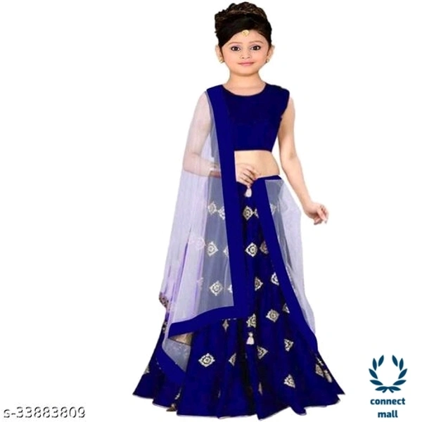 Royal Blue Satin Ready To  Wear Sleevless Girls Lahenga  Choli For Festive Wear| Party Wear - 4yrs, Black, Satin - Semi Stitched