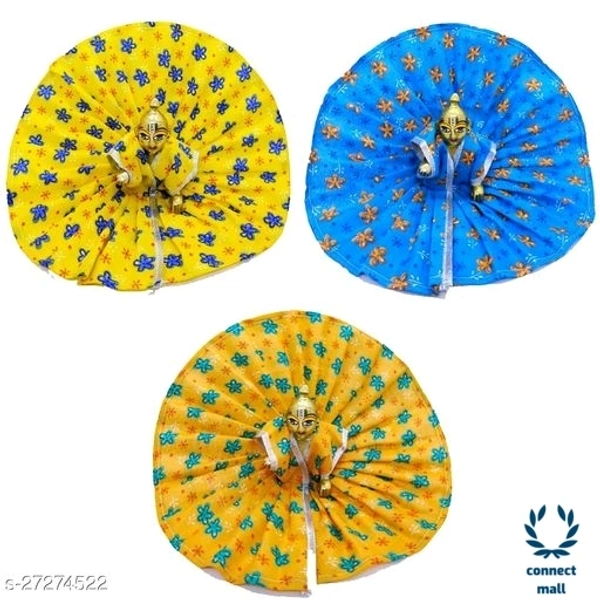 Elegant Krishna Dress - 8 inch Dress Pack of 3 - 8 inch, Yellow, Orange, Blue, Satin