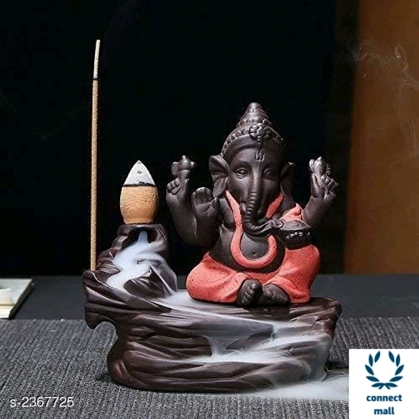 Élite Ganesha Statue with Smoke Fountain - 10cm × 7cm  × 12cm, Black, Resin