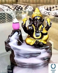 Élite Ganesha Statue with Smoke Fountain - 10cm × 7cm  × 12cm, Black, Resin