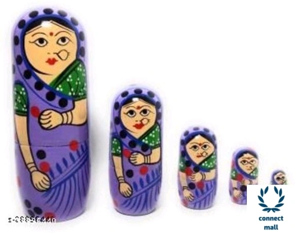 Tradational Hand Painted Wooden Rajasthani  Doll 10 Inches Set Of 4  Green Colour Showpiece  For Living Room Home Decor!! - Purple