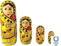 Tradational Hand Painted Wooden Rajasthani  Doll 10 Inches Set Of 4  Green Colour Showpiece  For Living Room Home Decor!! - 1.5 inch × 8 inch × 1.5inch, Orange, Wooden