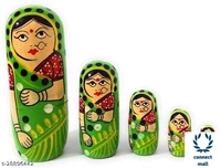 Tradational Hand Painted Wooden Rajasthani  Doll 10 Inches Set Of 4  Green Colour Showpiece  For Living Room Home Decor!! - 1.5 inch × 8 inch × 1.5inch, Orange, Wooden