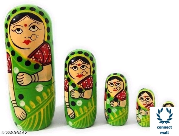 Tradational Hand Painted Wooden Rajasthani  Doll 10 Inches Set Of 4  Green Colour Showpiece  For Living Room Home Decor!! - 1.5 inch × 8 inch × 1.5inch, Orange, Wooden