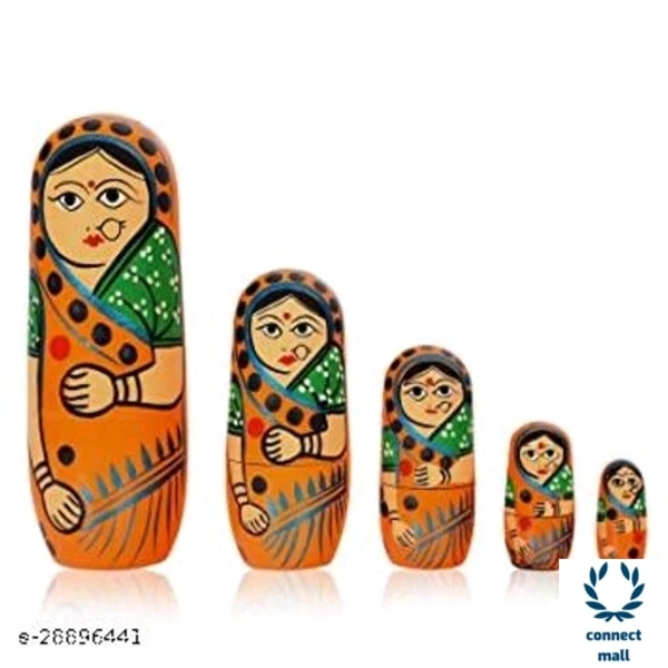 Tradational Hand Painted Wooden Rajasthani  Doll 10 Inches Set Of 4  Green Colour Showpiece  For Living Room Home Decor!! - 1.5 inch × 8 inch × 1.5inch, Orange, Wooden