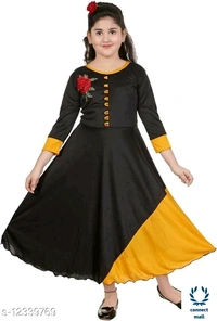 Long Cotton frock - 8-9yrs, Black, Cotton Blend