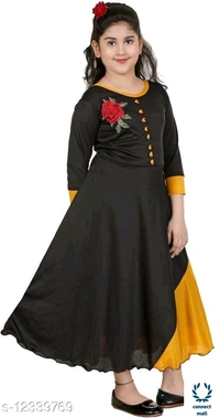 Long Cotton frock - 8-9yrs, Black, Cotton Blend