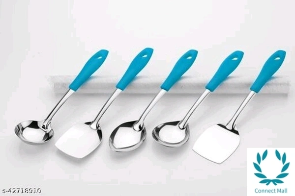 Combo Stainless Steel Serving Spoon Slicon Handle Set Of 5