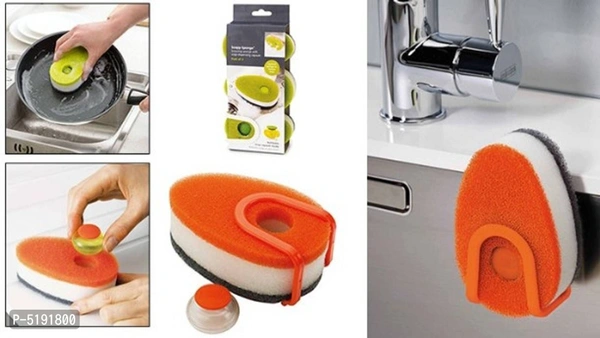 Dishwasher Sponge With Soap Dispenser Capsule - Set Of 3 - Slicon Holder