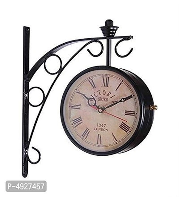  Round  Vintage Antique  Railway Double Side Wall Clock FOR home , Office TERRACE  - Black