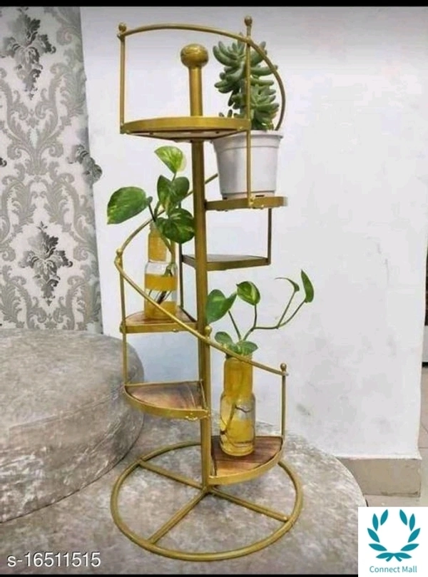 Golden Wooden & Wrought Iron Stair Shaped Plan Stand - Golden