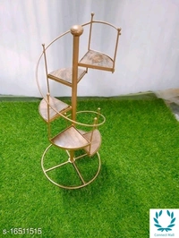 Golden Wooden & Wrought Iron Stair Shaped Plan Stand - Golden