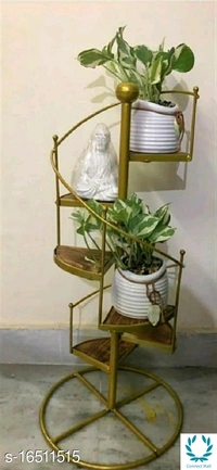 Golden Wooden & Wrought Iron Stair Shaped Plan Stand - Golden