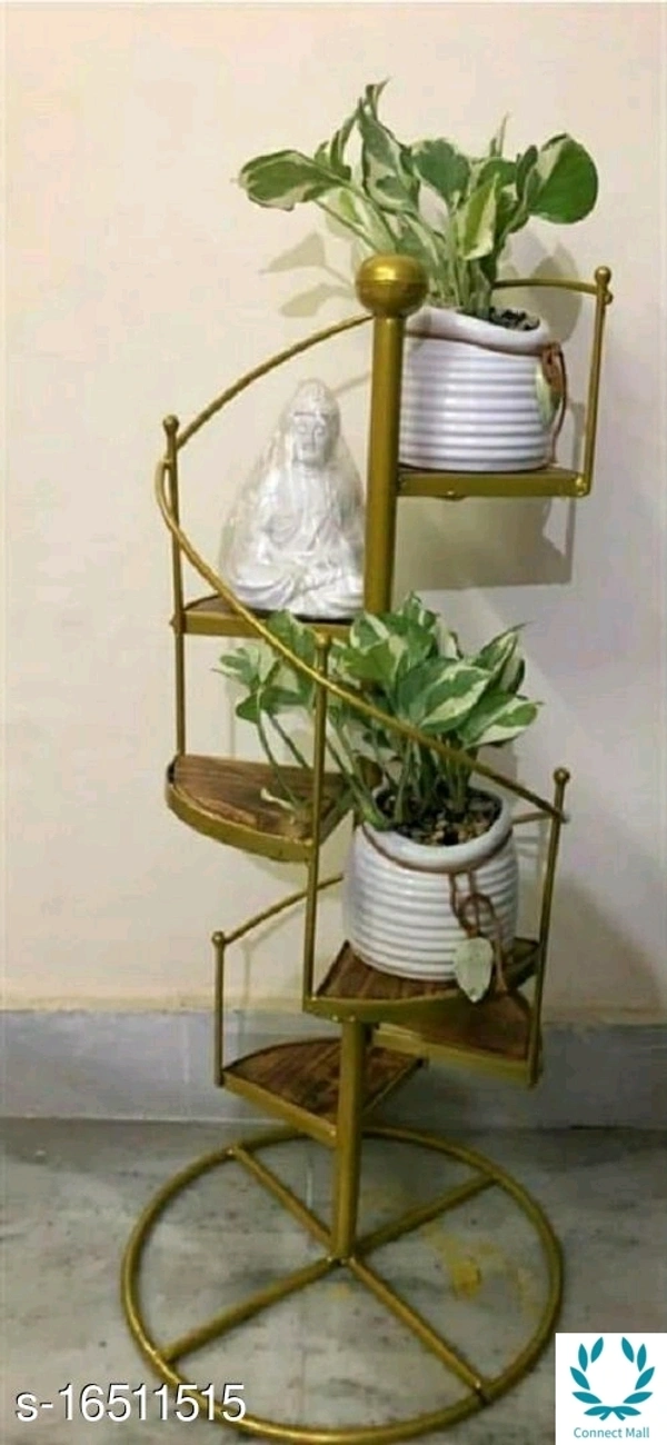 Golden Wooden & Wrought Iron Stair Shaped Plan Stand - Golden