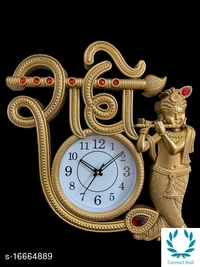 Krishna Designer Wall Clock - 15inch - Golden