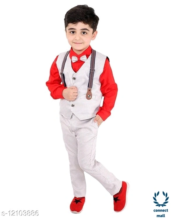 Boy's Ethnic Party Wear - Red, Red, Polyester , 1