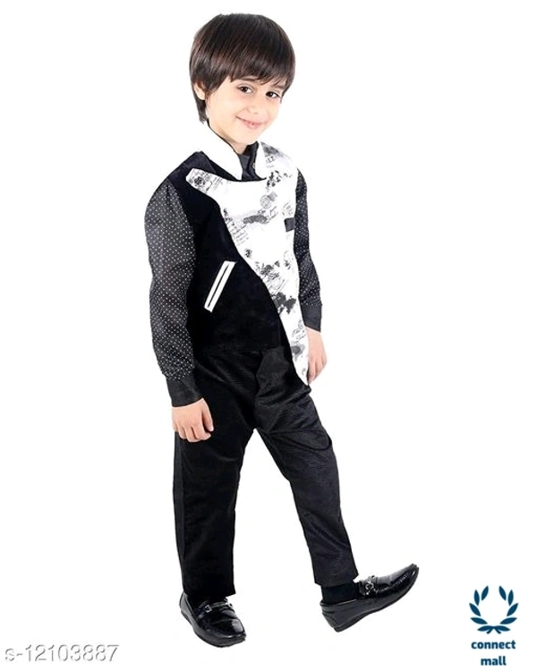 Boy's Ethnic Party Wear - 0-1 yrs, BLACK, Polyester 