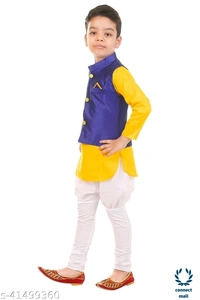 Ethnic Wear - 1-2 Yrs, Yellow & Blue, Cotton